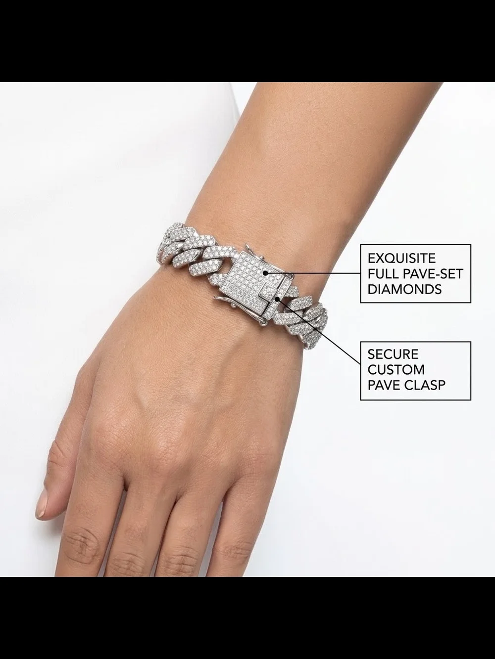 Diamond Pave Cuban Link Bracelet in Silver-Tone
